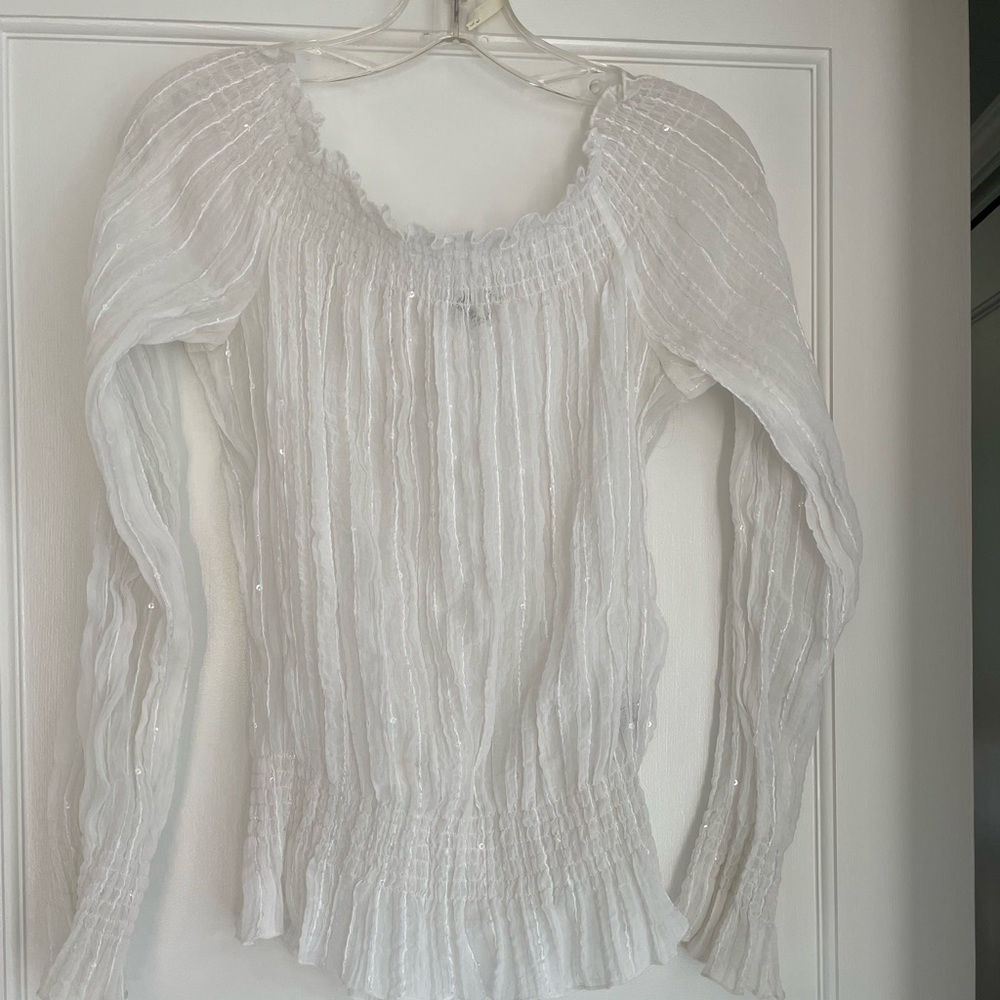 Cache white sheer off shoulder top size small